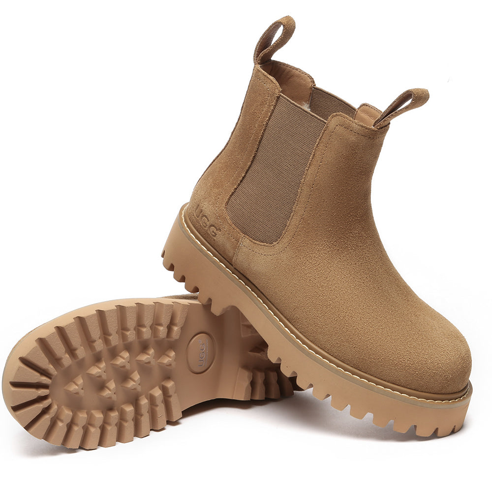 EverUgg women Chelsea boots showing classic ankle-high design with stretchy side panels and leather finish.