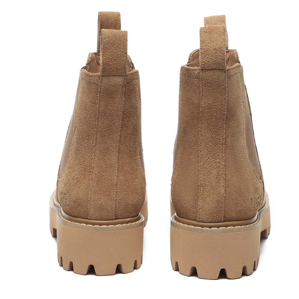 EverUgg women's Chelsea boots featuring classic ankle height, elastic side panels, and stylish leather finish.