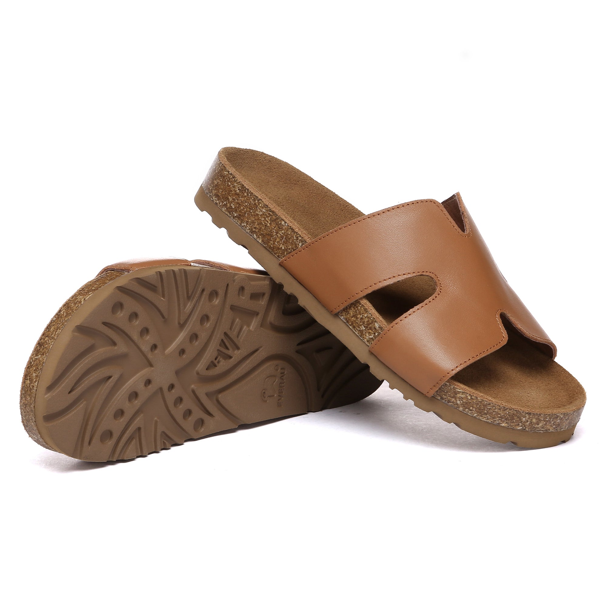 Women cork style leather slides by EverUgg featuring a slip-on design and cushioned footbed for comfortable wear
