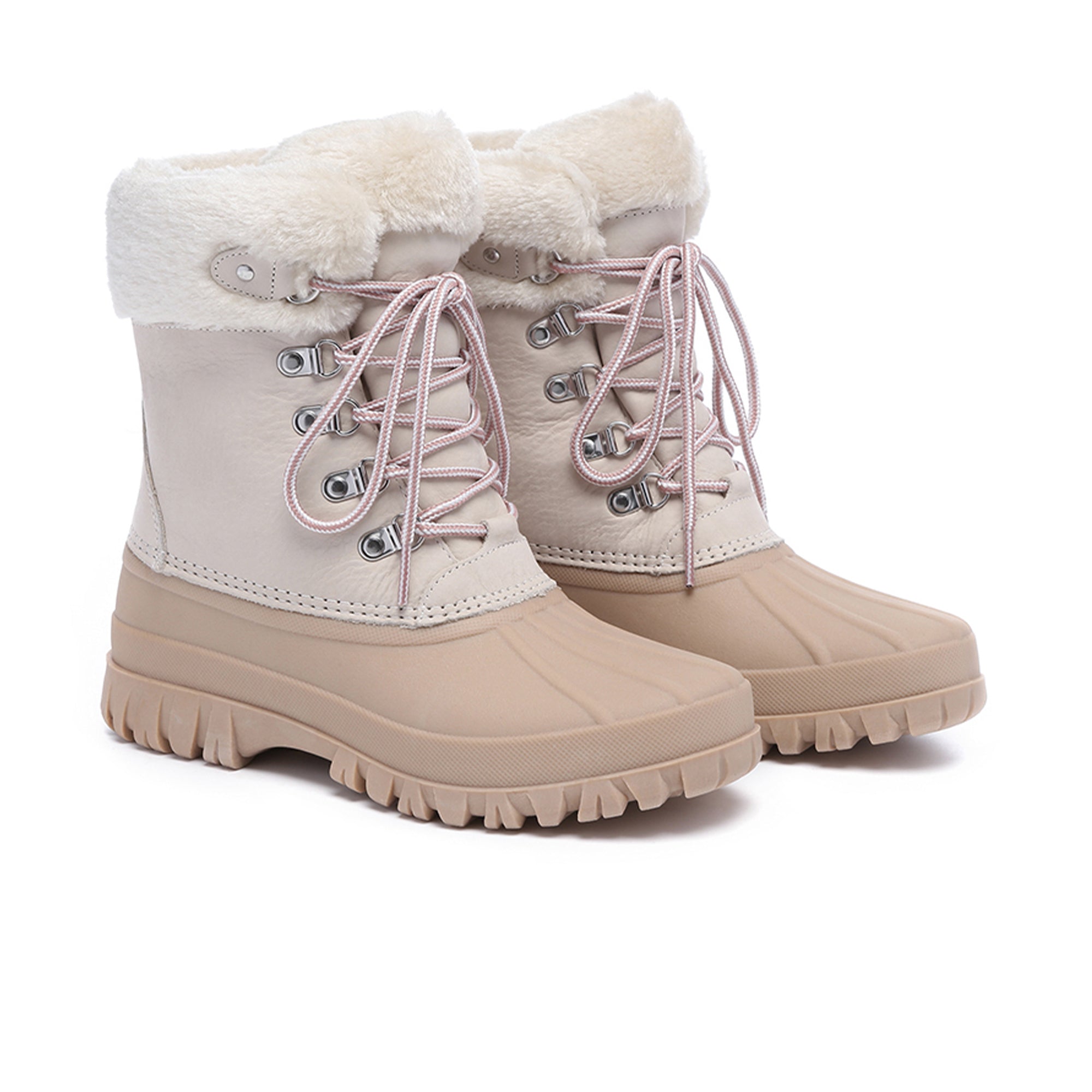Women’s lace-up Perisher snow boots by EverUgg with durable waterproof fabric and cozy fur lining for winter warmth.