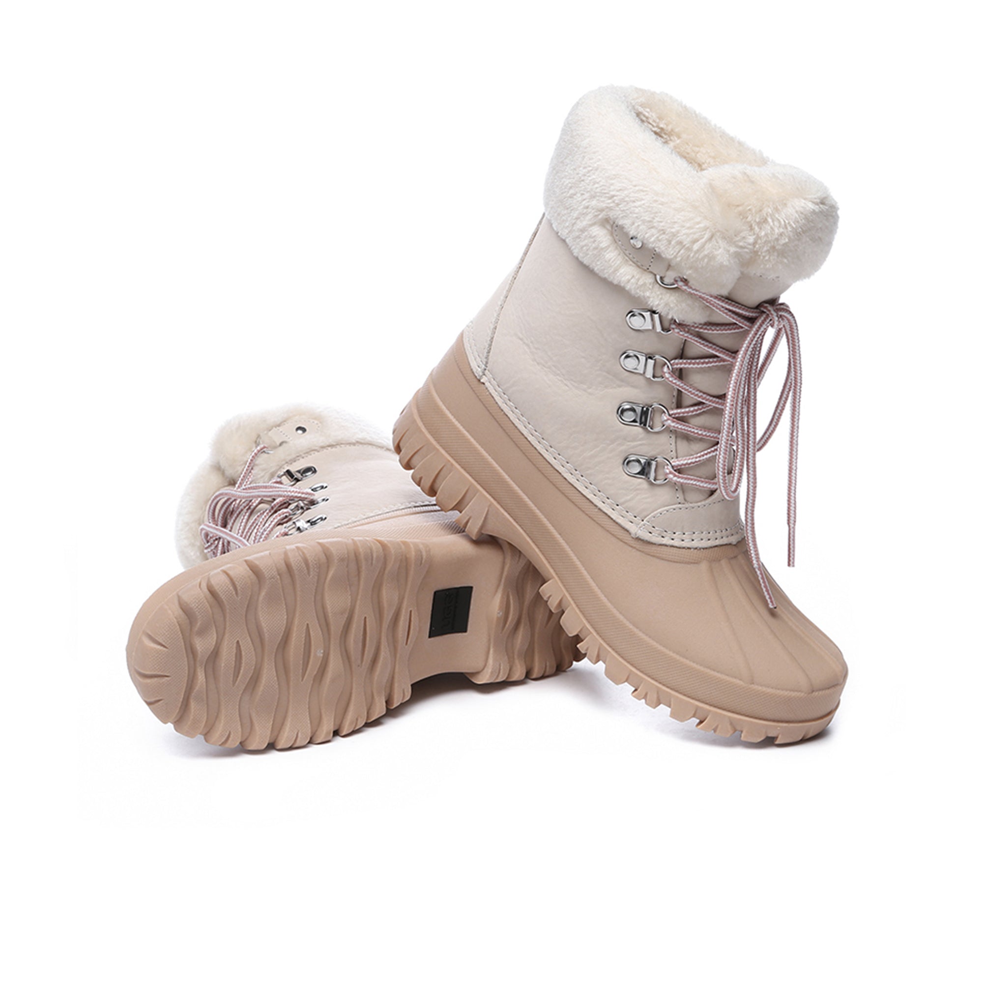 Women’s lace-up Perisher snow boots by EverUgg with insulated lining and rugged soles, suitable for winter outdoor wear.