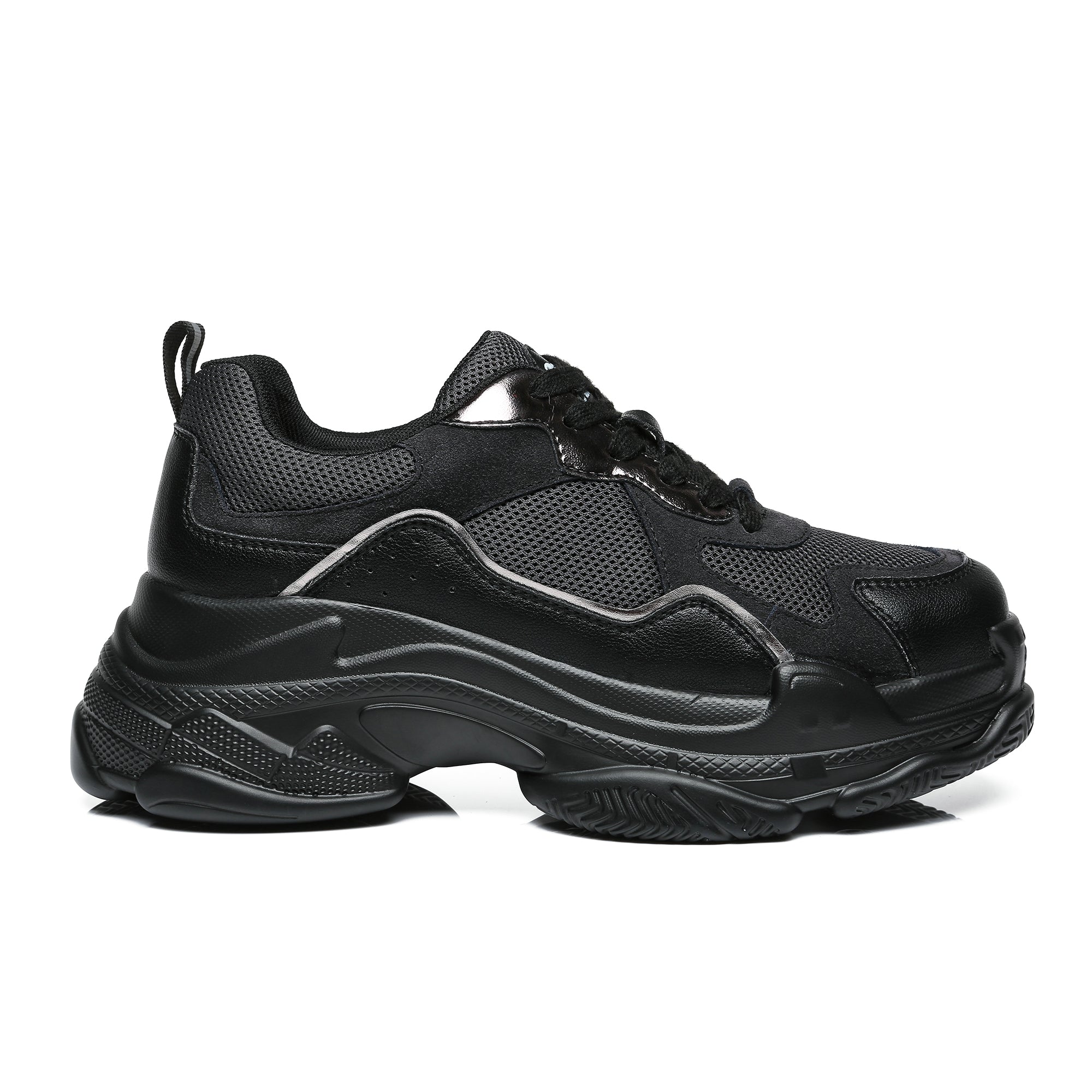 Black women platform sneakers from EverUgg featuring chunky soles and stylish design.