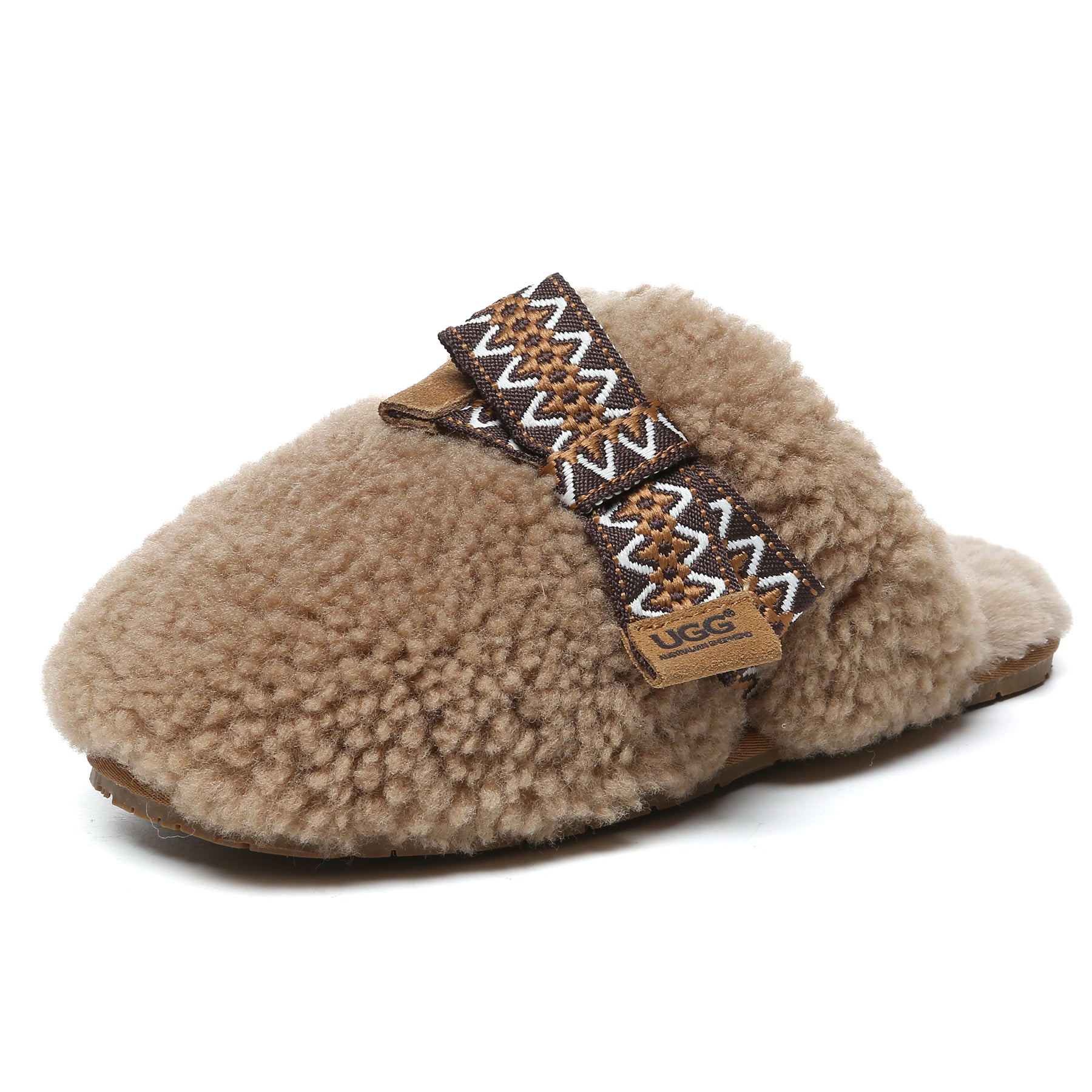 Brown Wool Bow Stitch UGG slippers for women, featuring cozy wool and stylish bow embellishment, perfect for indoor comfort.