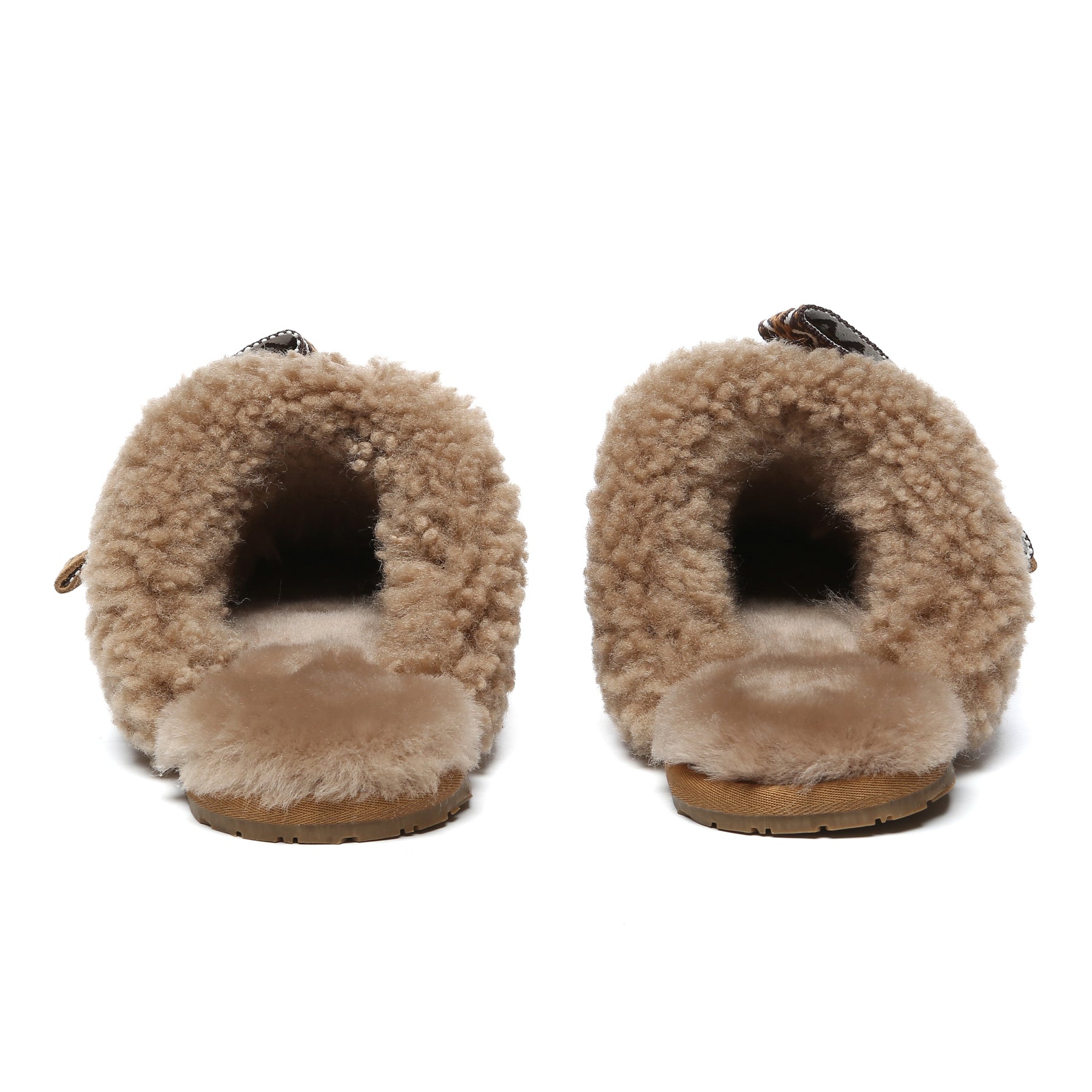 Brown EverUgg Wool Bow Stitch slippers for women with soft wool lining and cozy slip-on design.