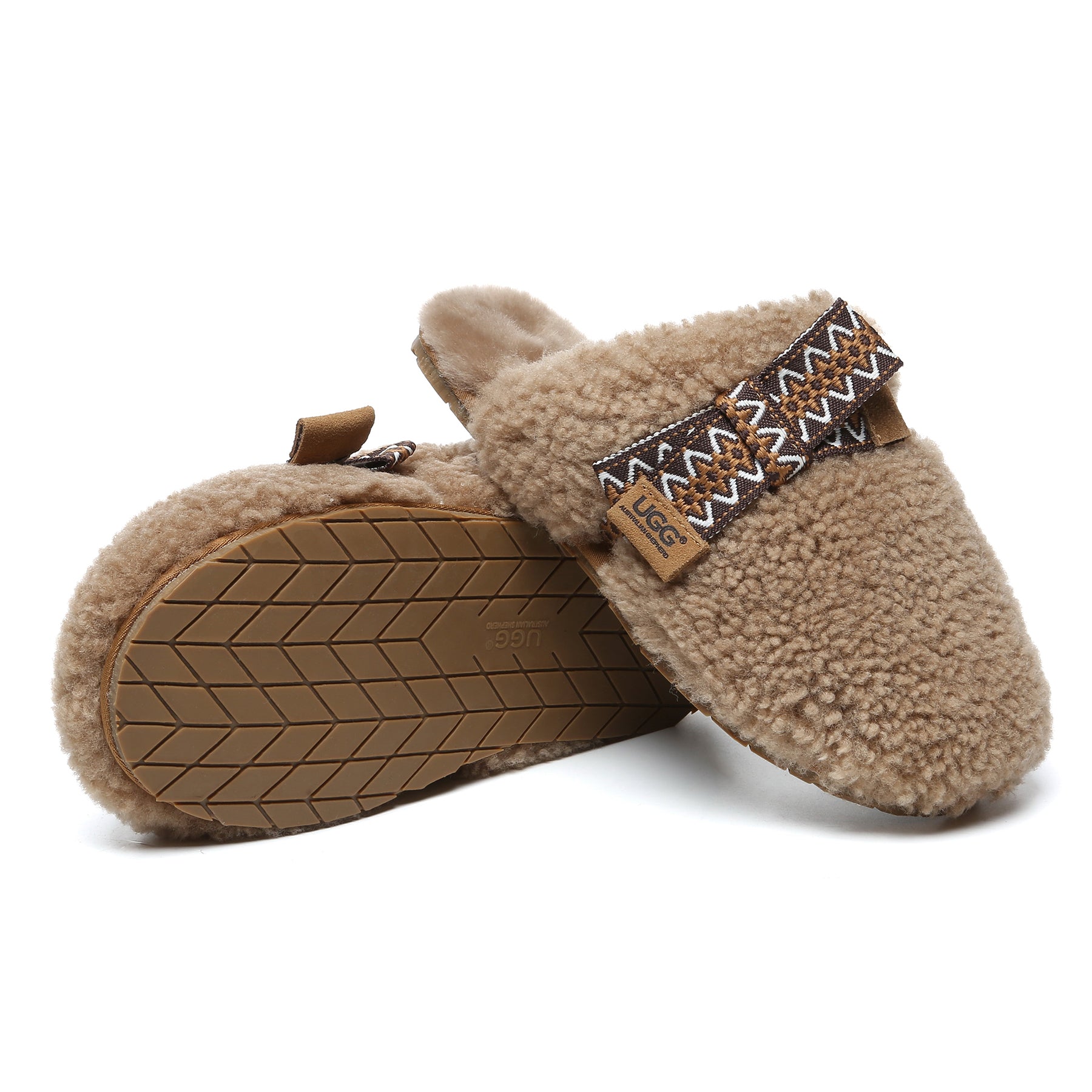 Brown EverUgg Wool Bow Stitch slippers for women, cozy slip-on shoes with bow detail and plush interior, perfect for home comfort.