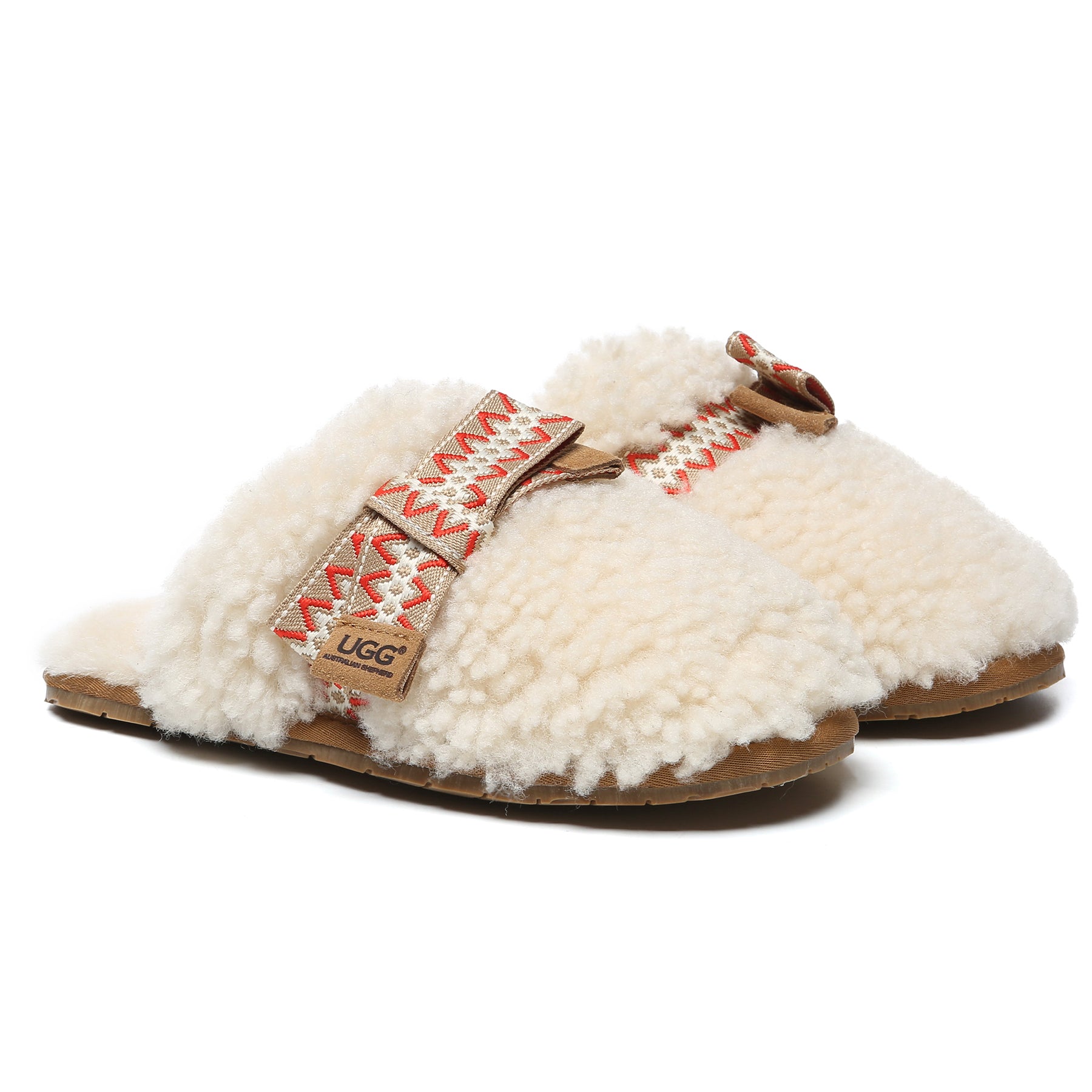 Cream EverUgg Wool Bow Stitch slippers for women with cozy wool lining and stylish bow detail, ideal for comfortable indoor wear.