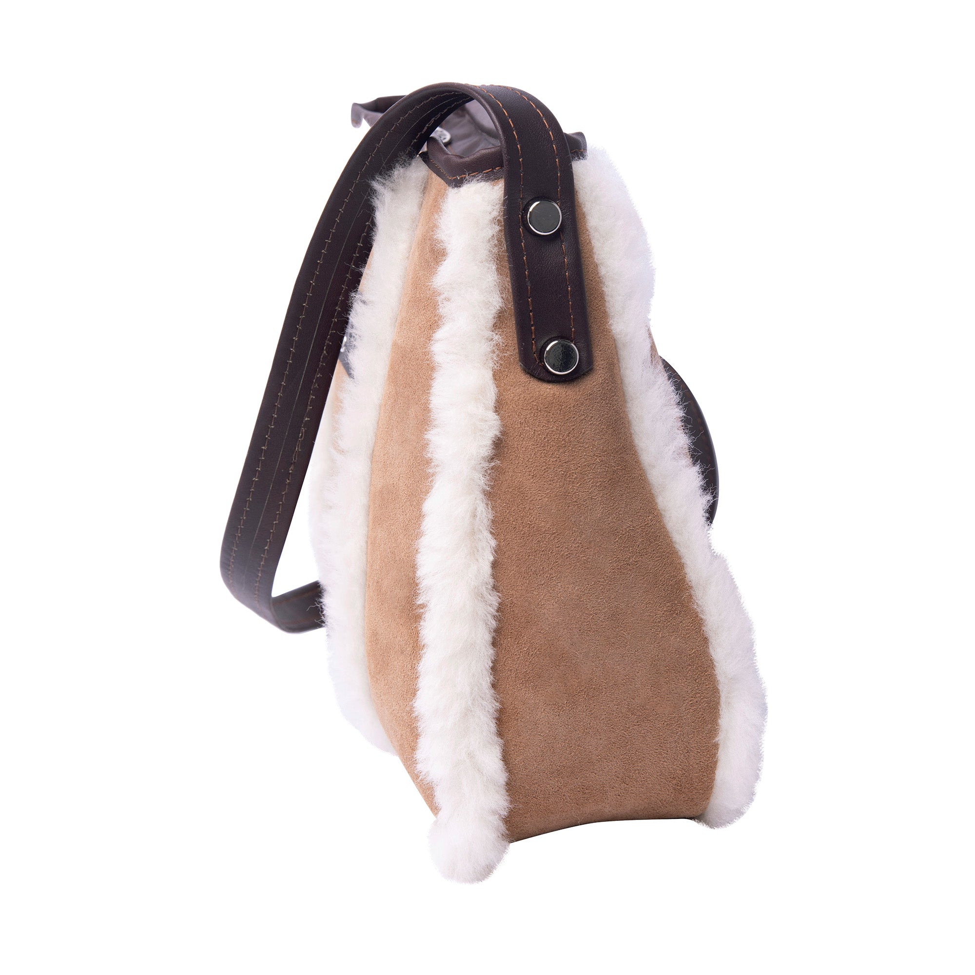 EverUgg wool over shoulder handbag featuring a soft, natural wool exterior and a stylish design for everyday use.