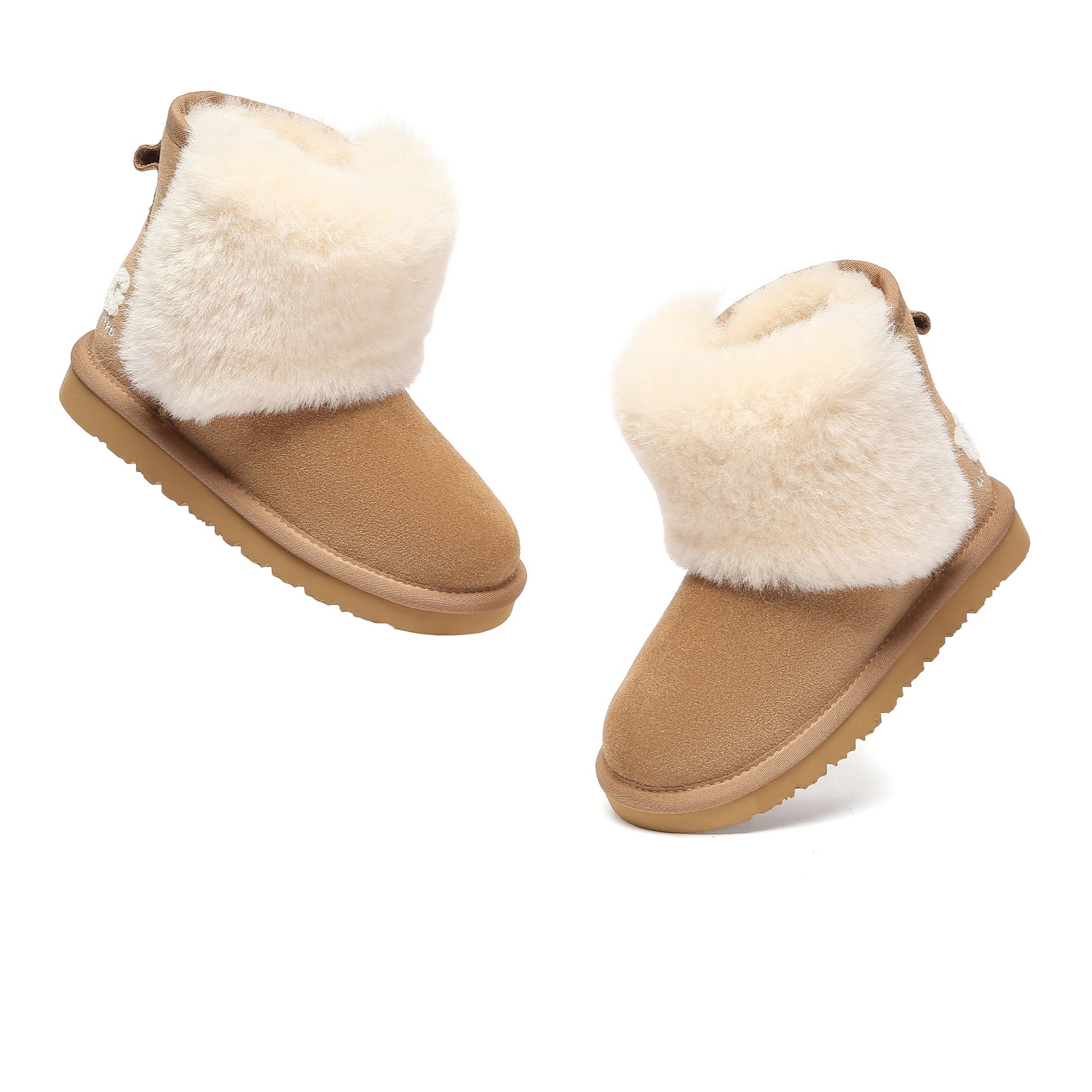 Kids UGG boots by EverUgg in soft wooly material, featuring cozy design and neutral color, perfect for winter wear.