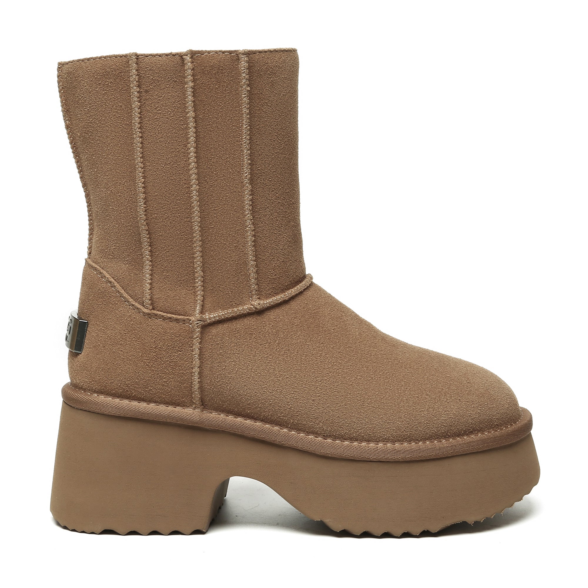 EverUgg Yana Zippers Heel Short Platform Boots for women, black shoes with zipper details and chunky heels.