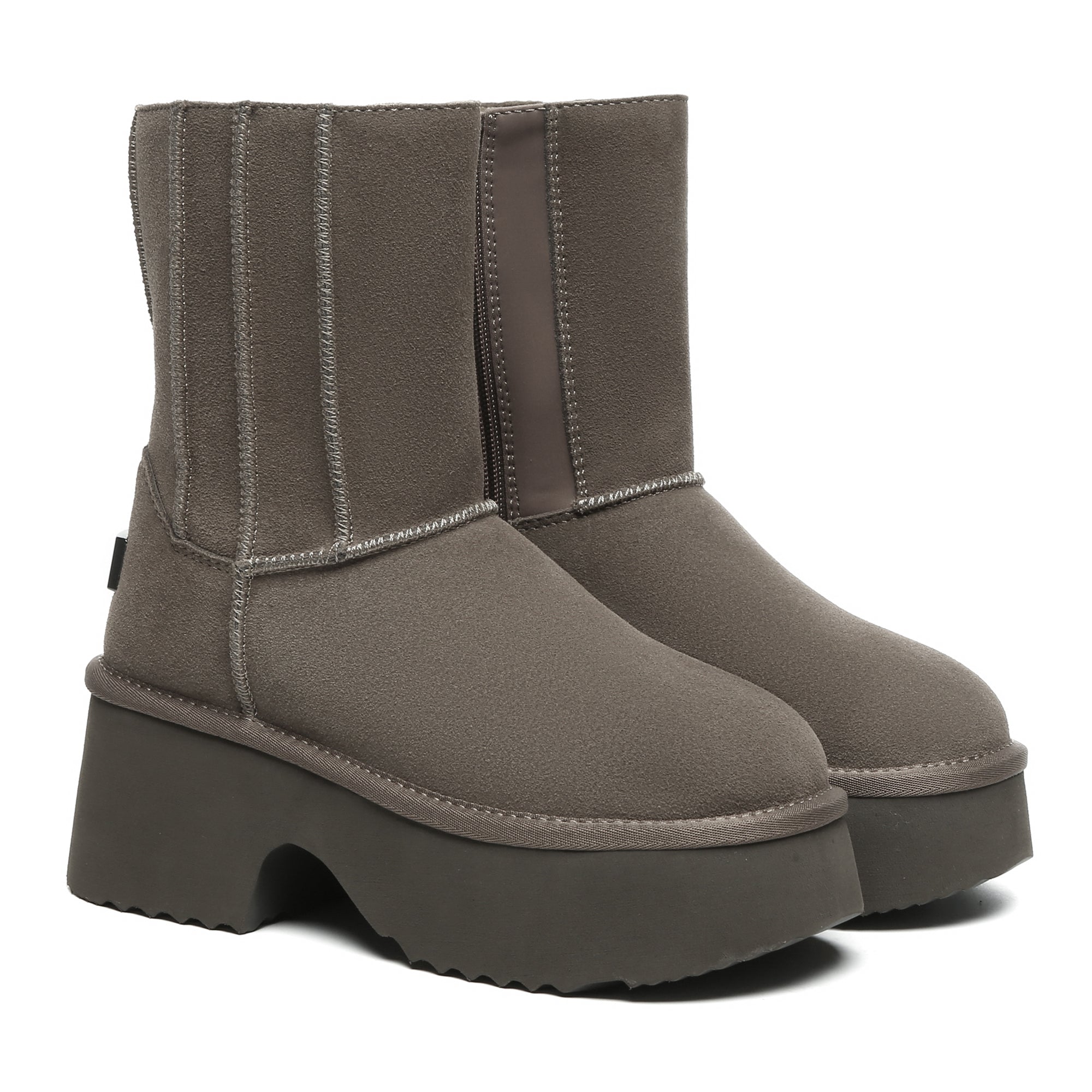 EverUgg Yana Zippers Heel Short Platform Boots for women, stylish footwear with zipper details and a chunky heel.