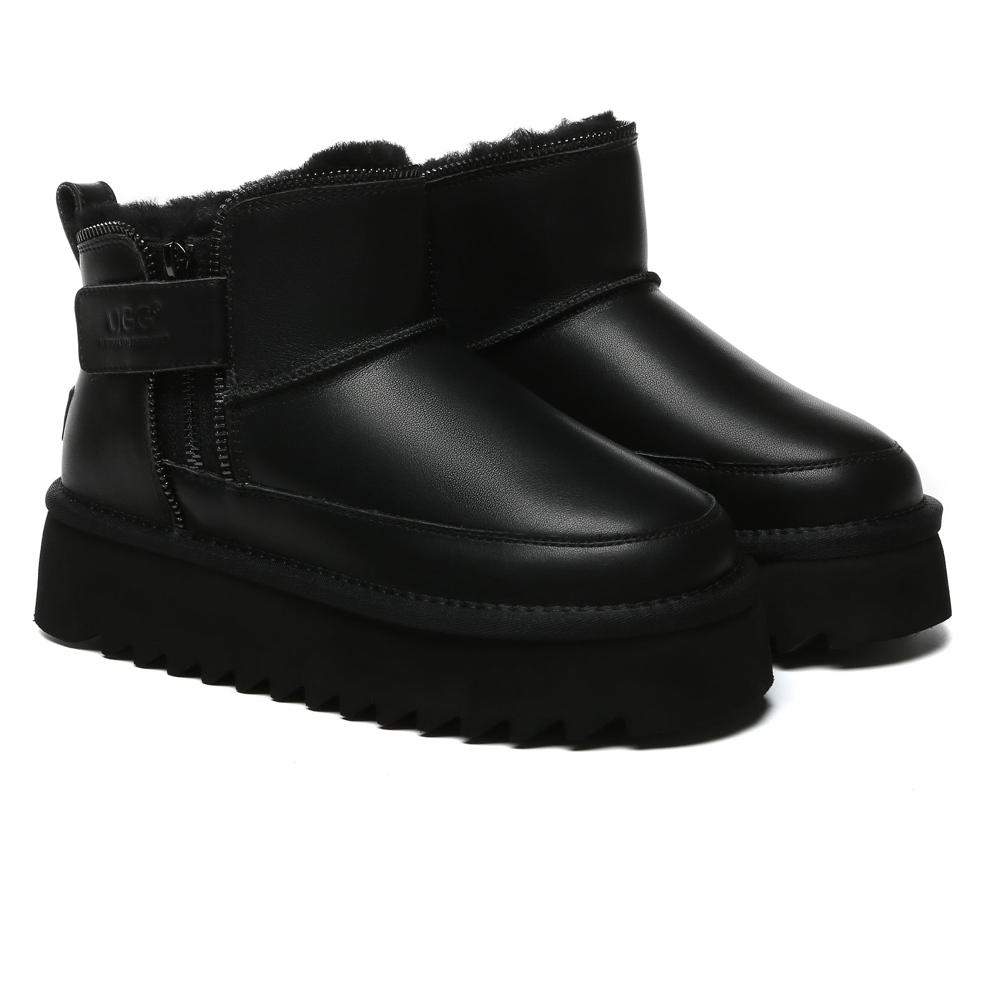 EverUgg zipper ankle UGG platform boots for women, showing the stylish boots with side zipper and chunky platform sole.