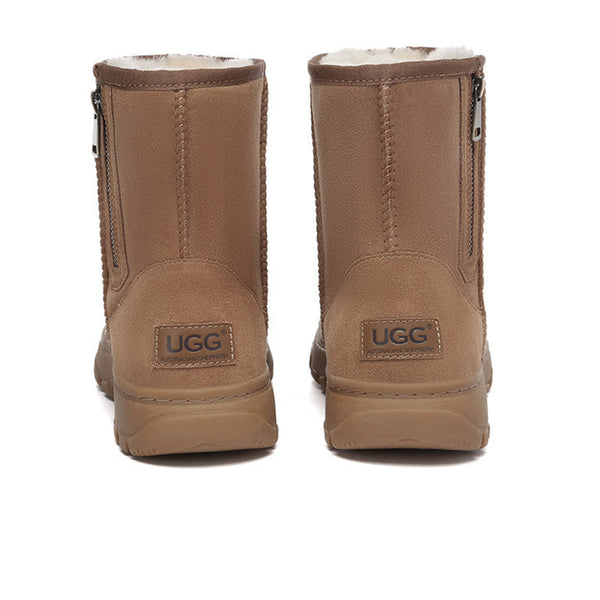 EverUgg Zipper Short Classic Explorer Boots featuring a rugged design and zipper detail, perfect for outdoor winter wear.