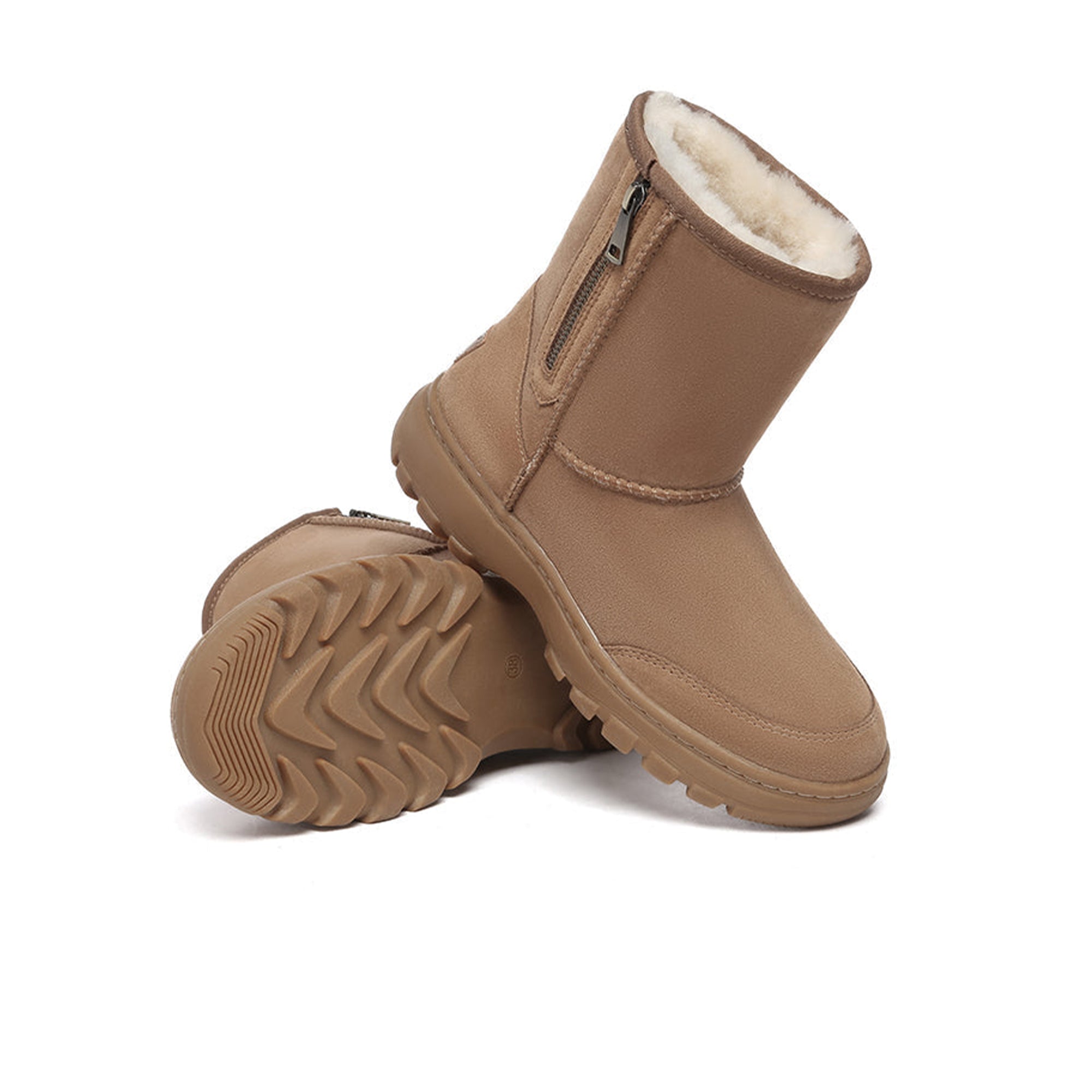 EverUgg Zipper Short Classic Explorer Boots, stylish UGG boots with zipper detail and cozy sheepskin lining.