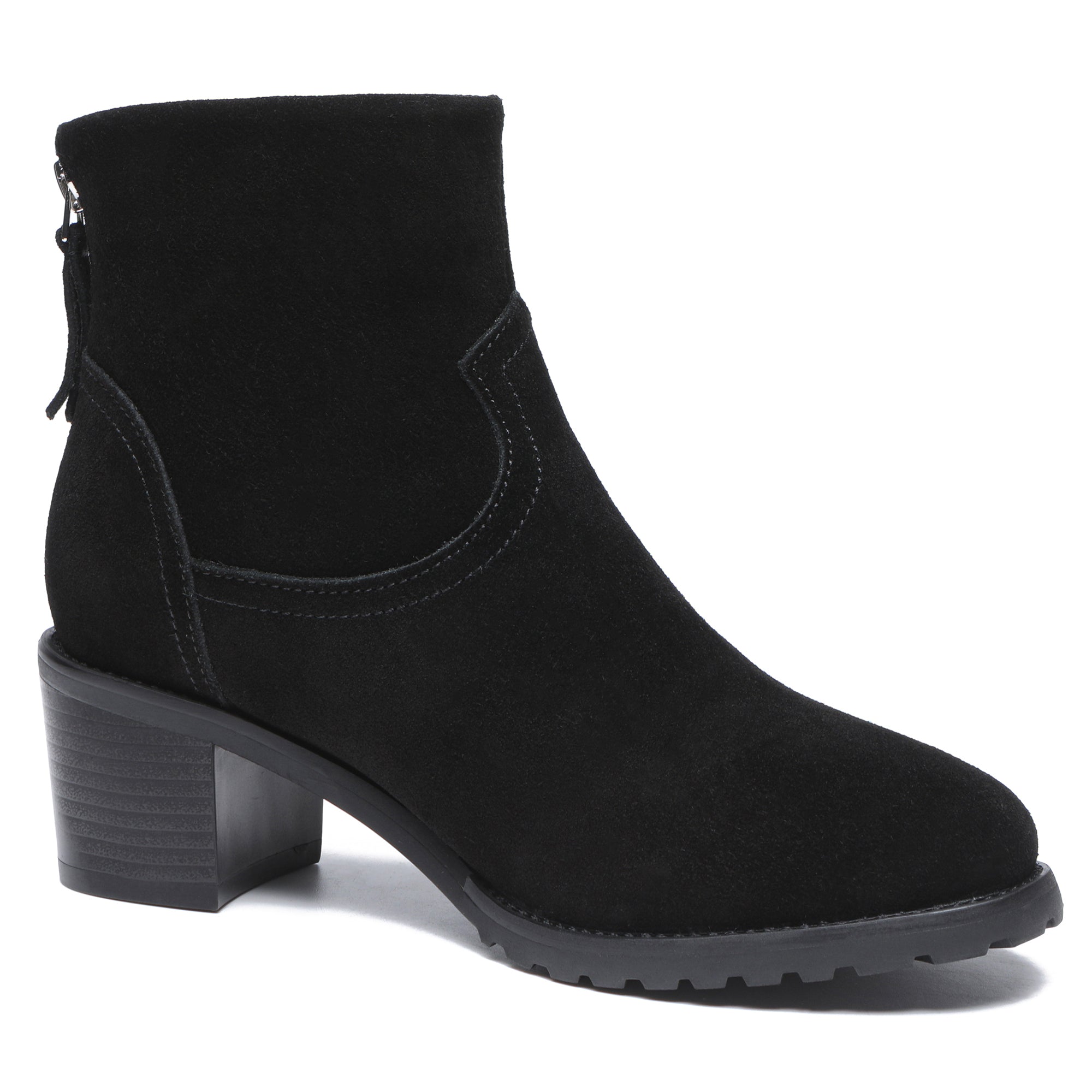 Helene Black Ankle Zipper Heel Boots