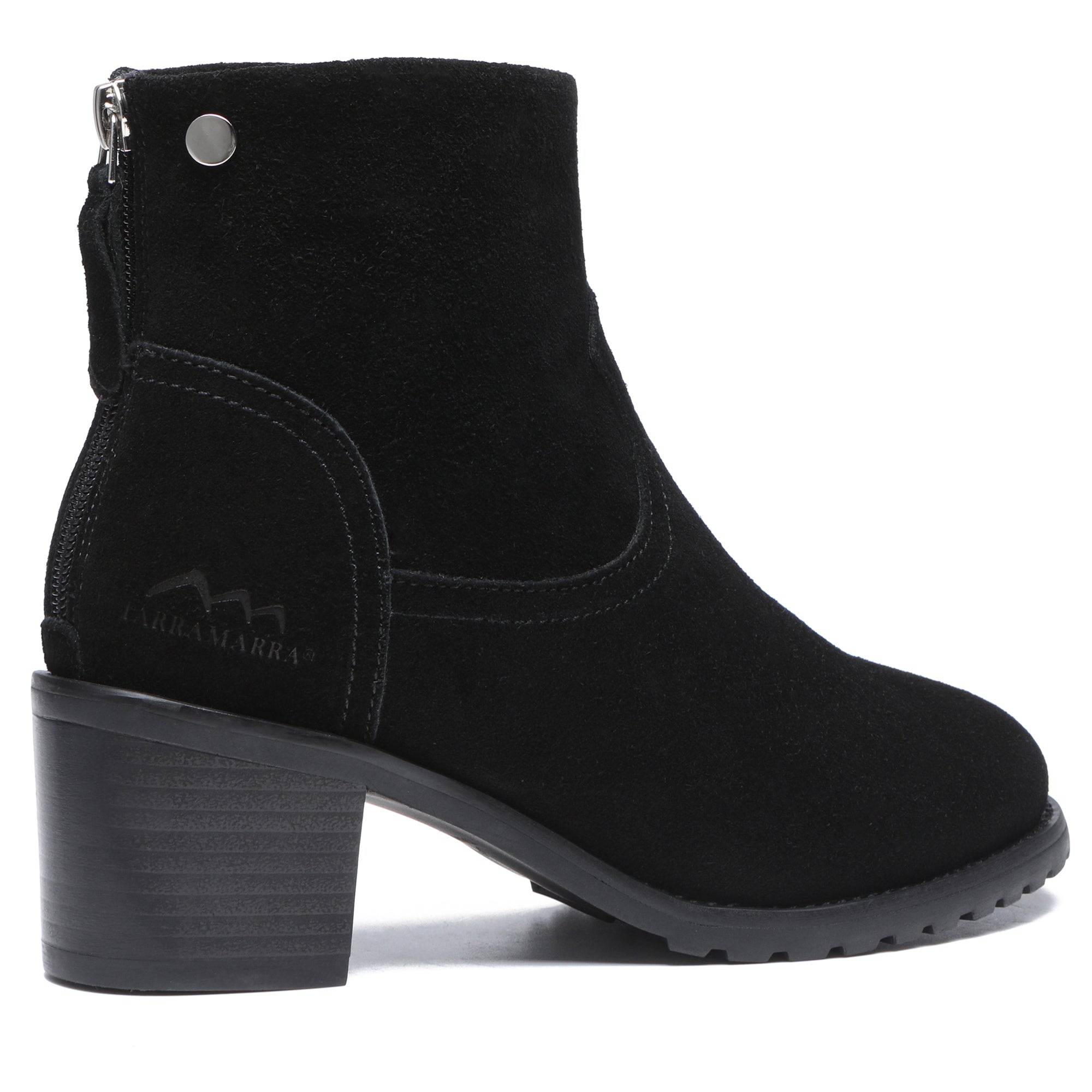 Helene Black Ankle Zipper Heel Boots