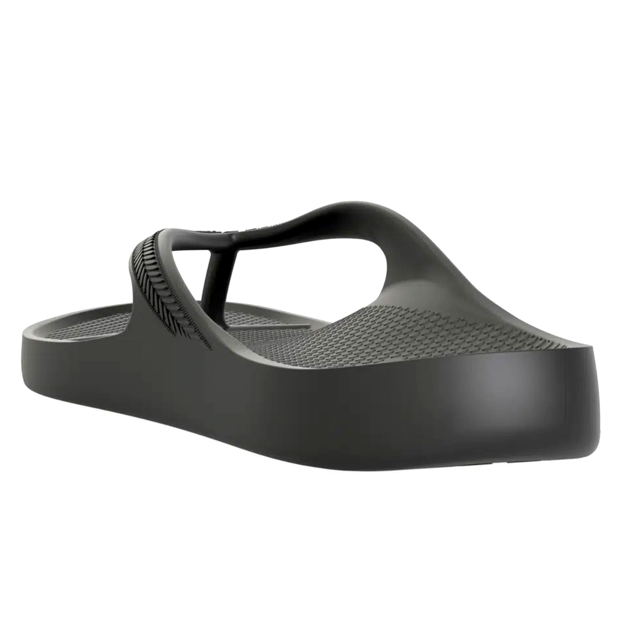 Black Lightfeet arch support thongs with cushioned sole and ergonomic design, ideal for comfortable everyday wear.