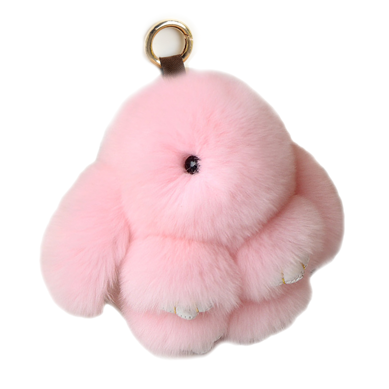 Pink bunny keychain from Snuggyz featuring a cute plush bunny design with a metal keyring.