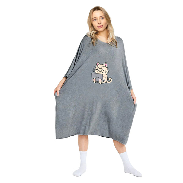 Snuggyz oversized shirt featuring a playful cat print design, casual fit, perfect for comfortable everyday wear.