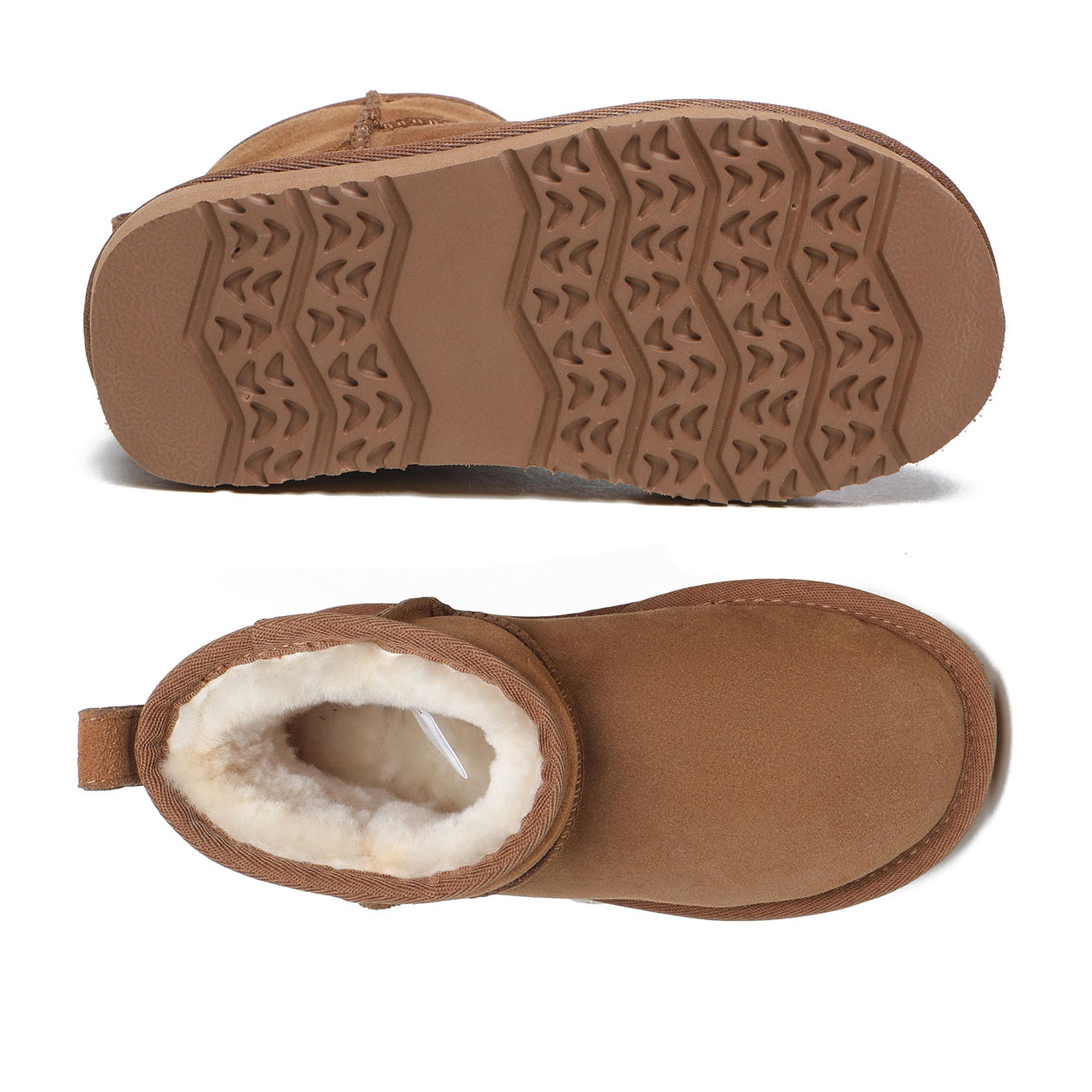 Mini kids' UGG boots by EverUgg featuring classic design, soft sheepskin lining, and durable rubber soles.