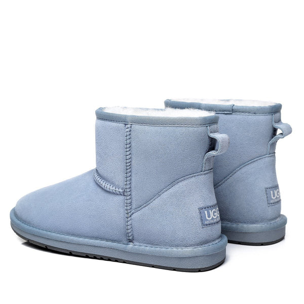 EverUgg Classic Mini UGG Boots in suede with special colors, showing the cozy, stylish design and stitching details.