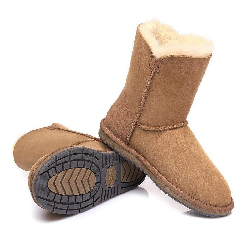 EverUgg Classic Short 1-Button UGG Boots for women, showcasing cozy sheepskin lining and stylish short design.