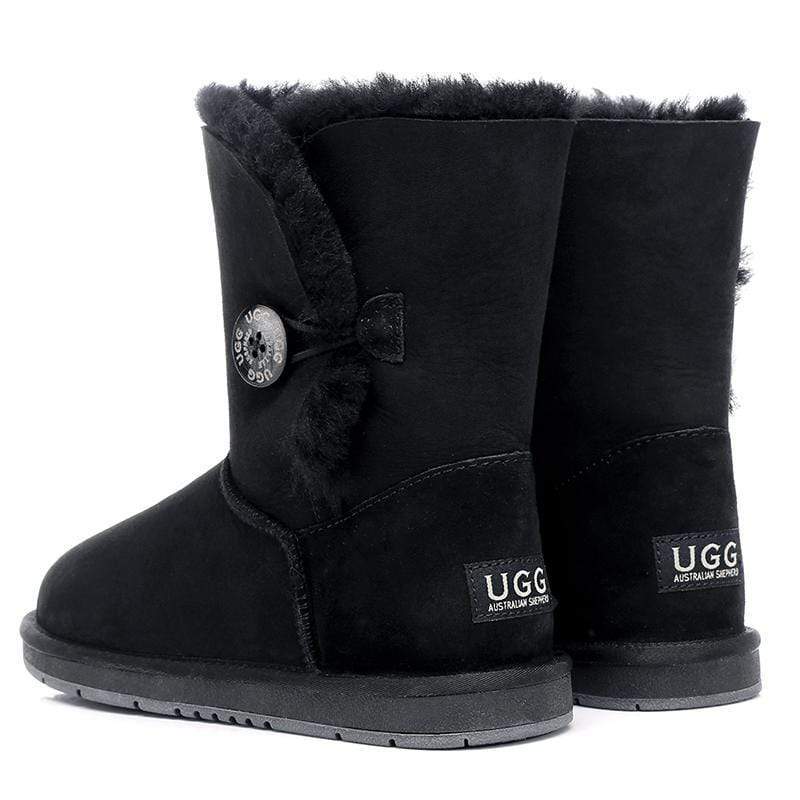 EverUgg Classic Short 1-Button UGG Boots for women, showcasing the cozy sheepskin lining and stylish button detail.