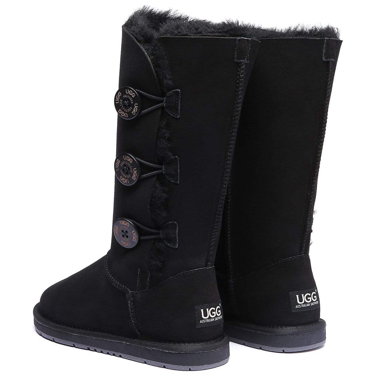 EverUgg Classic Tall 3-Button UGG Boots for women with plush sheepskin lining and suede exterior, stylish and cozy winter footwear.