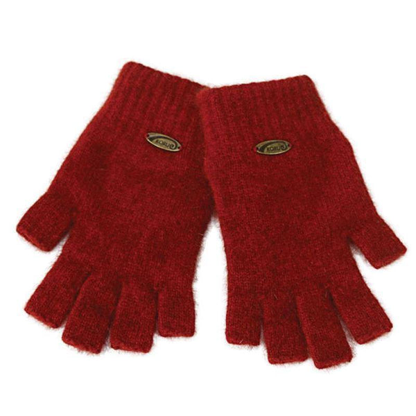 Fingerless Possum Merino Gloves - Red