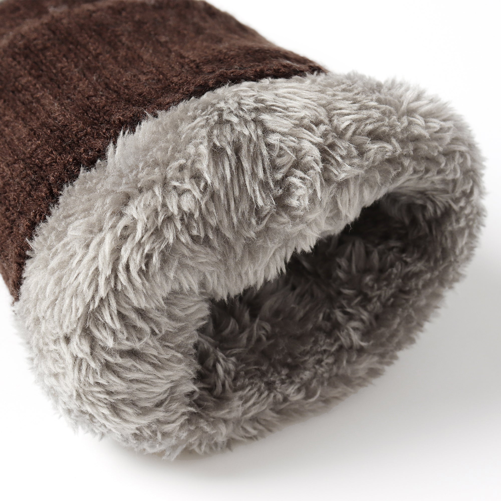 EverUgg fingerless ultra plush knit gloves in chocolate color, showing soft, cozy texture and stylish design for cold weather.