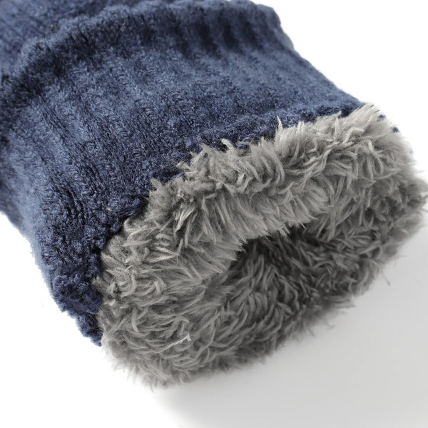 Navy fingerless ultra plush knit gloves by EverUgg, showing soft, cozy fabric and stylish design for cold weather.