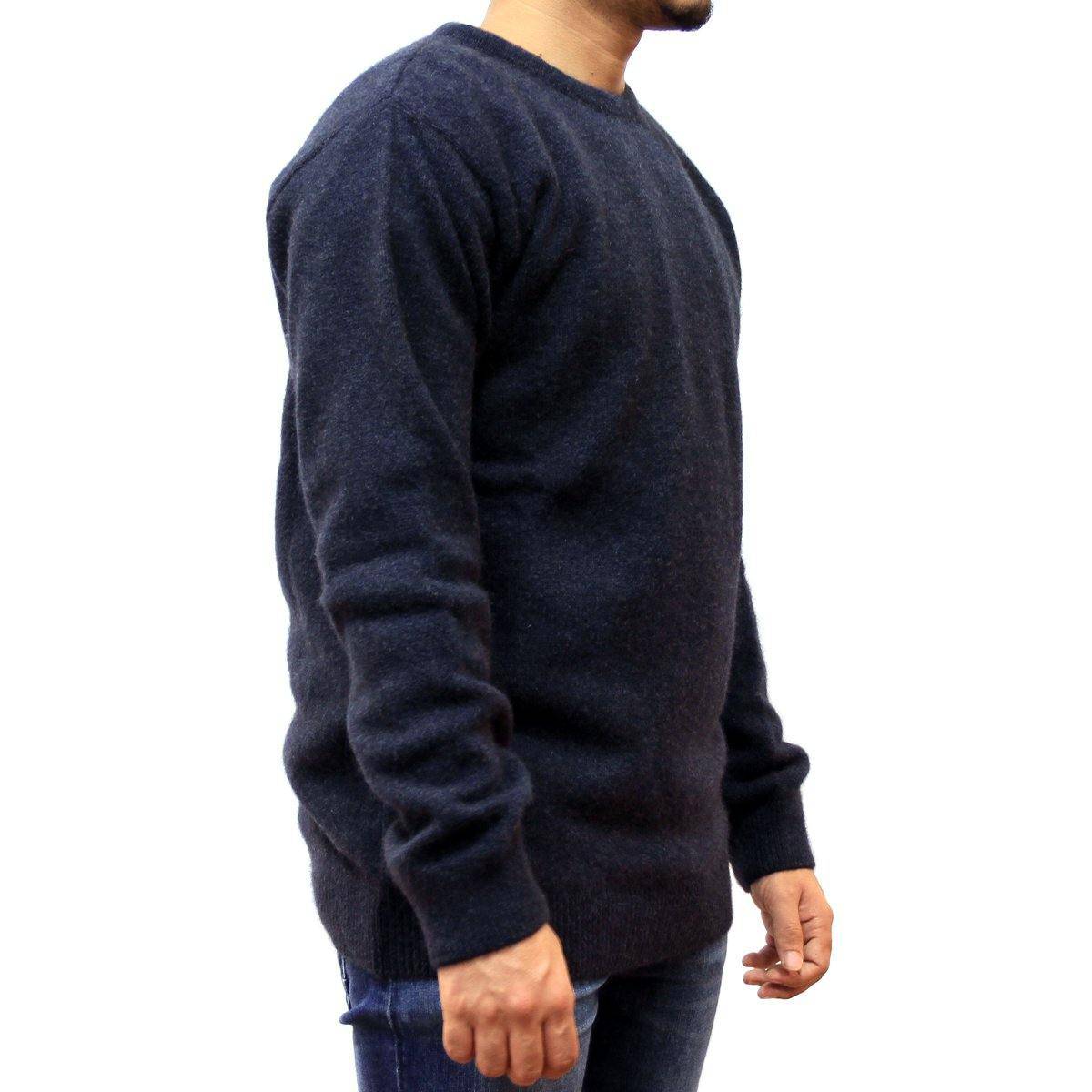 Men's indigo crew neck jumper made from possum and merino wool by Koru, featuring a cozy knit with a classic fit.