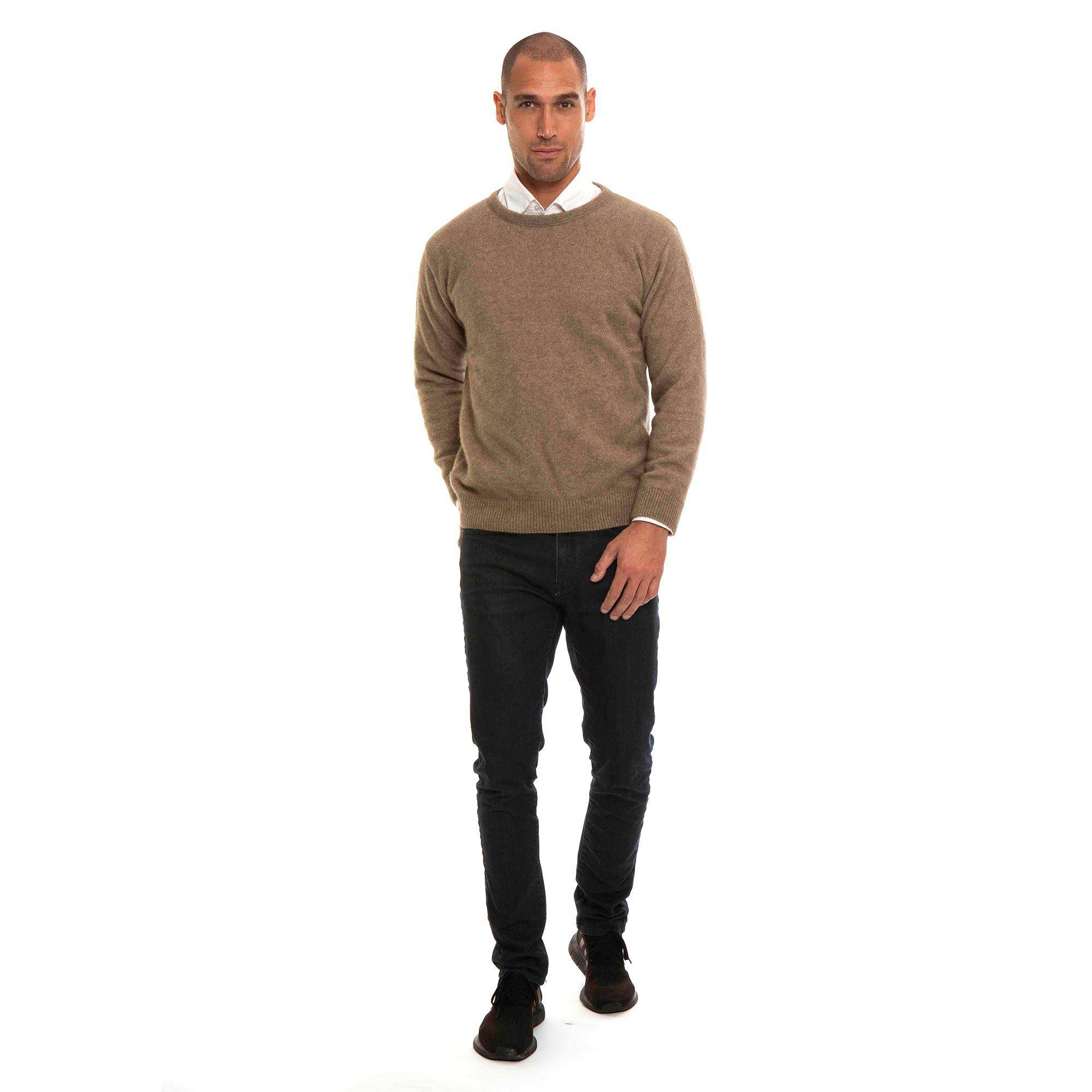 Men's Mocha Koru crew neck jumper made from possum and merino wool, featuring a cozy, stylish knit design.