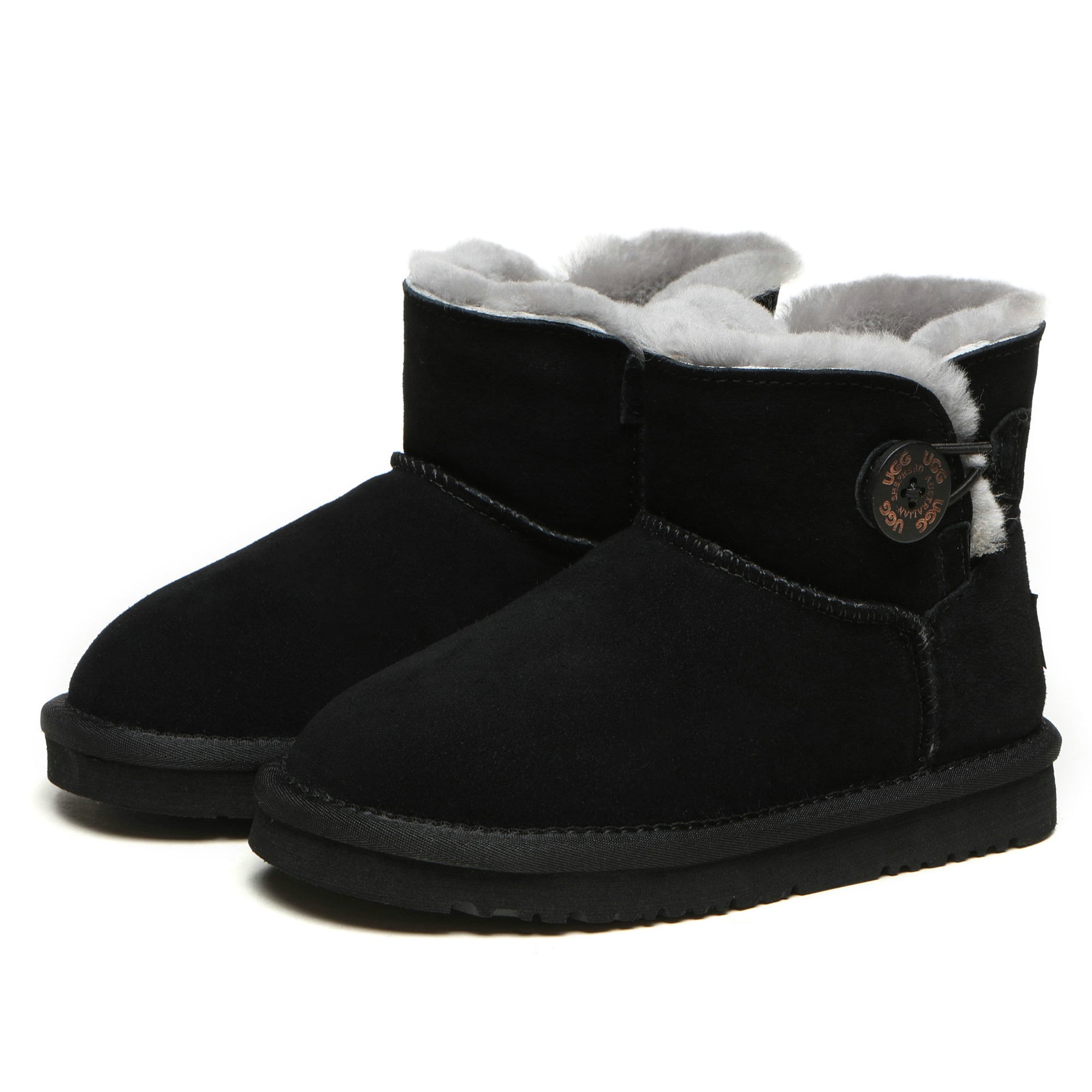 Mini Button Kids UGG Boots by EverUgg featuring cute button details and soft, cozy suede in a small child-sized design.