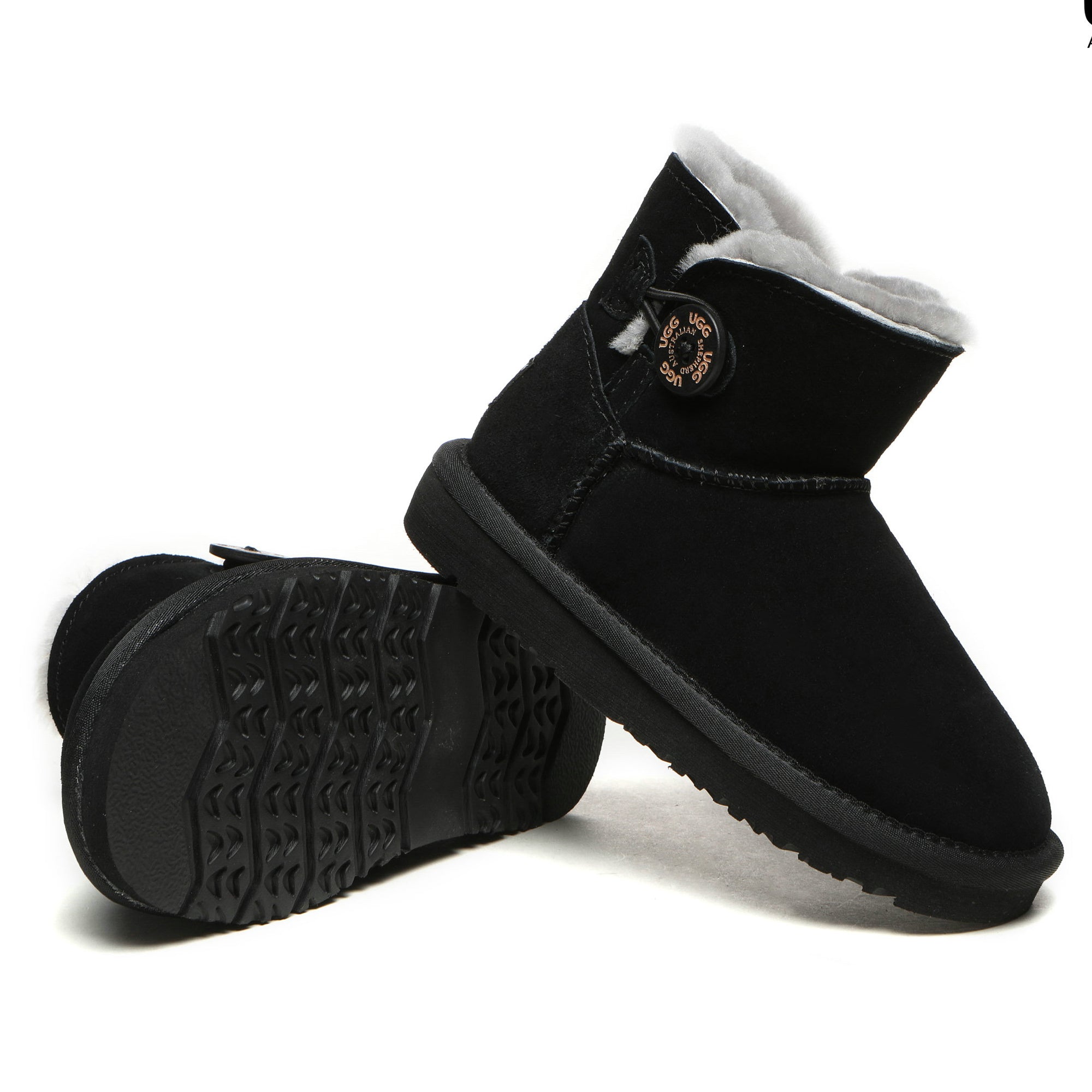 Mini Button Kids UGG Boots by EverUgg featuring decorative buttons and soft suede material, perfect for young children's winter wear.
