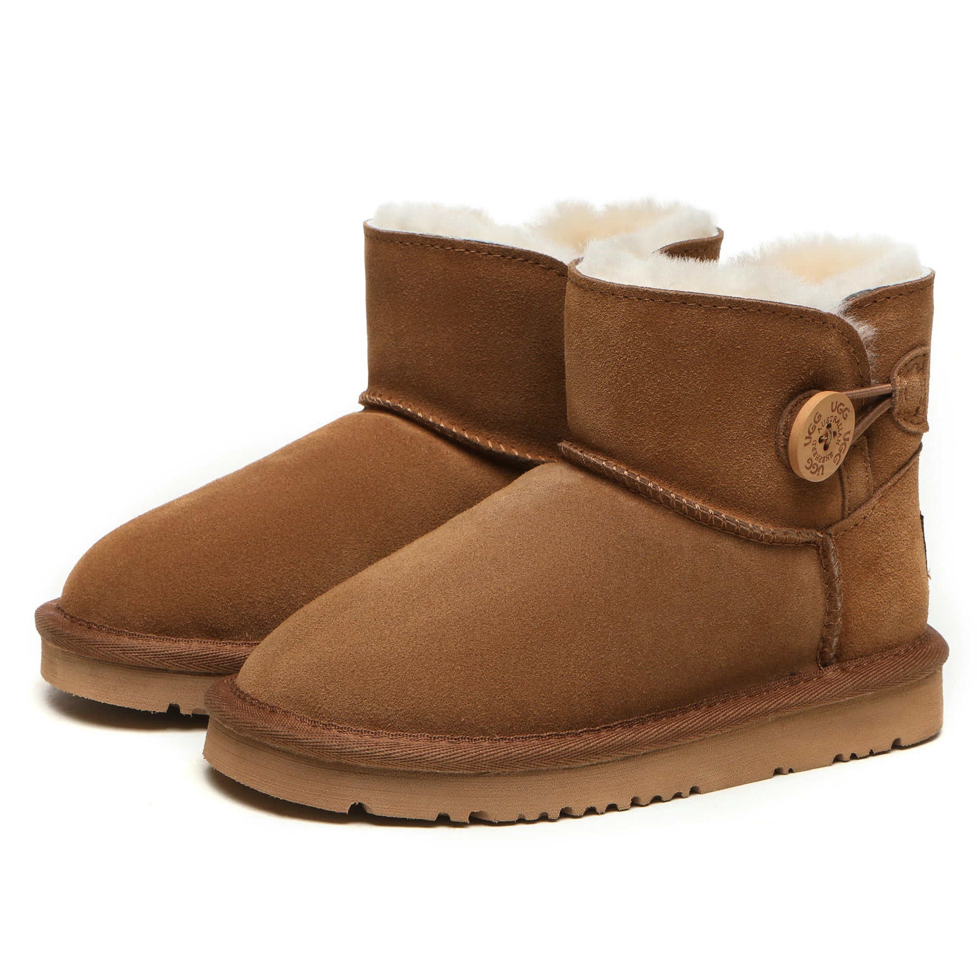 Mini Button Kids UGG Boots by EverUgg featuring small decorative buttons and soft suede material for cozy, stylish children's footwear.