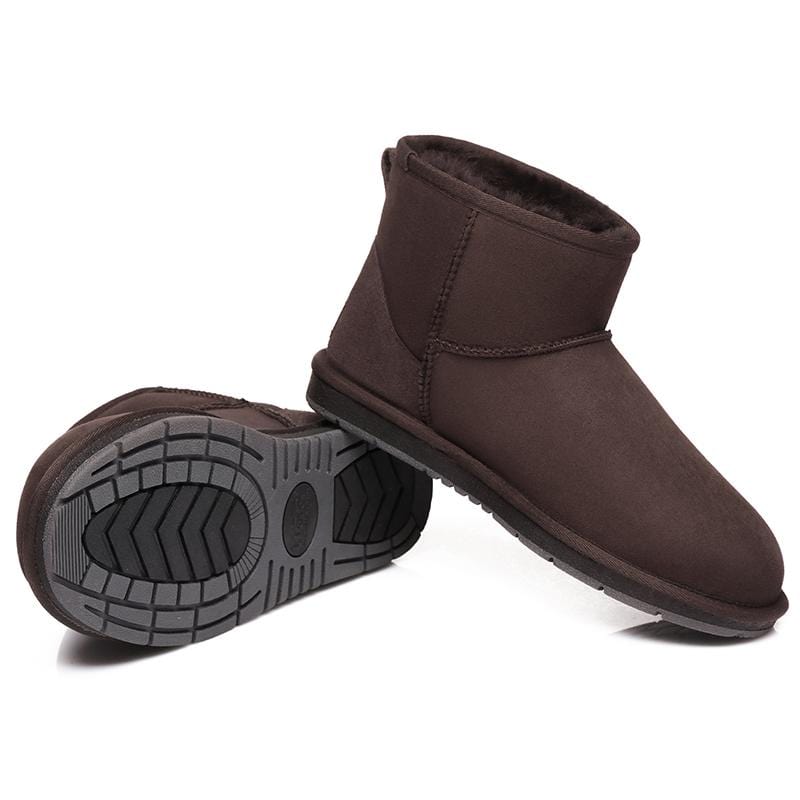 Close-up of EverUgg Mini Classic UGG Boots for women, featuring plush sheepskin lining and tan suede exterior.