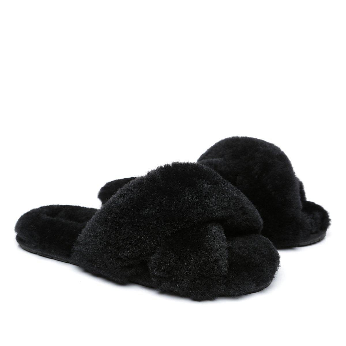 EverUgg Premium Cross Fluff Slides for women, cozy slippers with plush cross-fluff design and open-toe style.