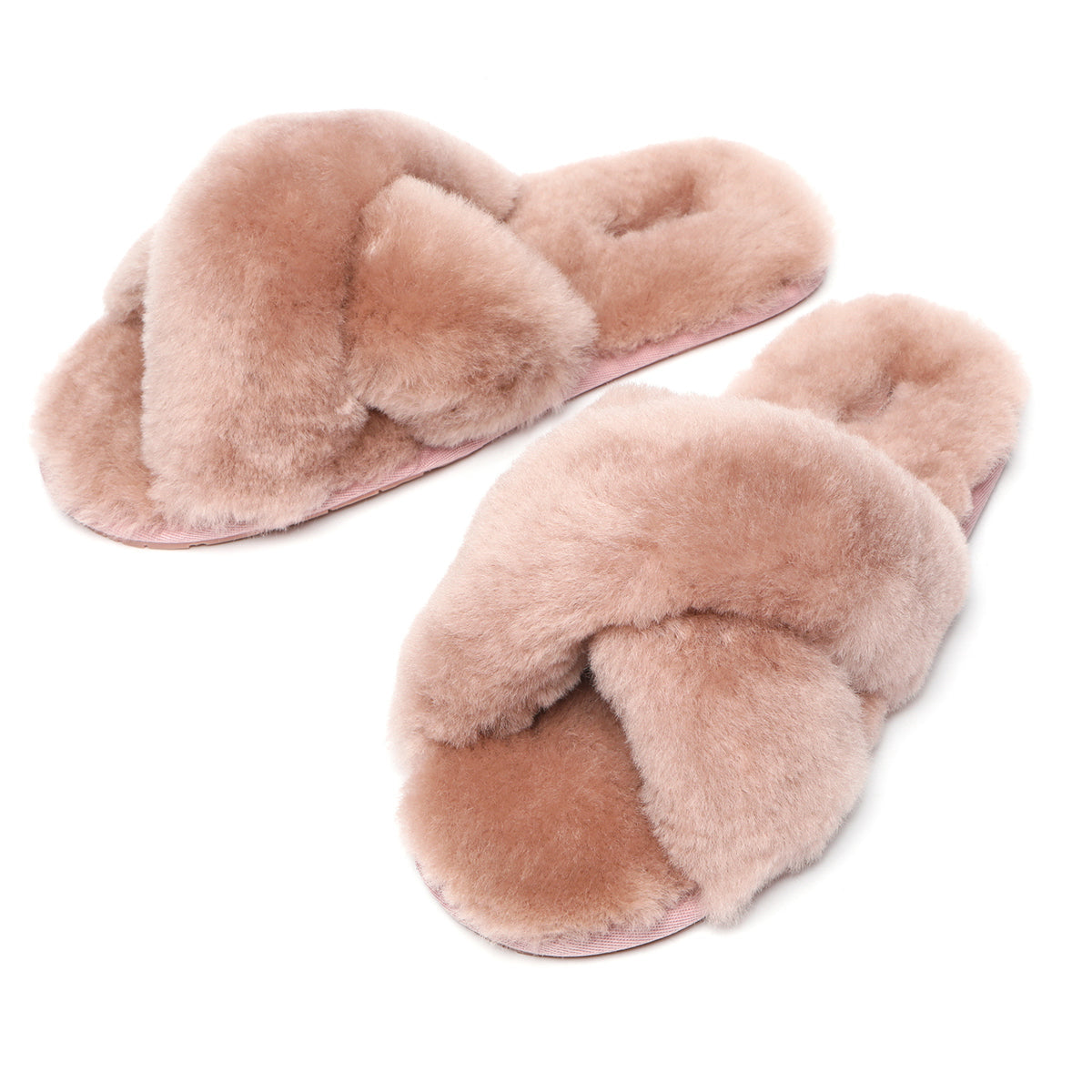 EverUgg Premium Cross Fluff Slides for women with plush, cross-strap design and cozy fur lining, perfect for comfortable casual wear.