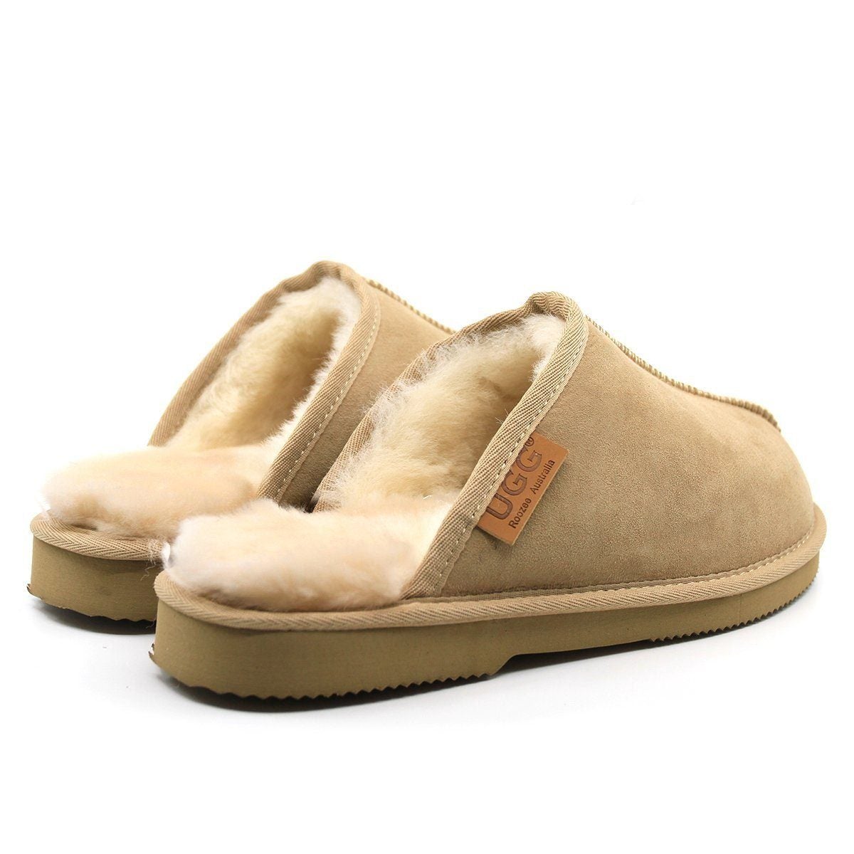 Auzland men's UGG slipper with plush lining, slip-on design, Australian-made, featuring a soft scuff style for comfort.