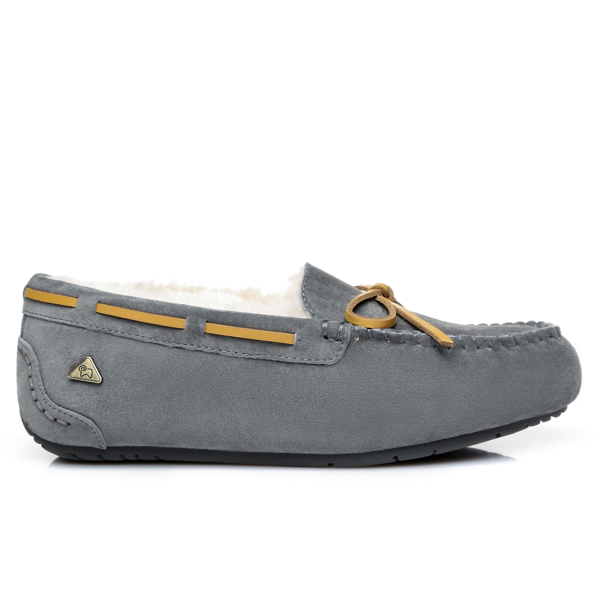 EverUgg moccasin with premium sheepskin insole, grey women's loafer showing the detailed interior and comfortable design.