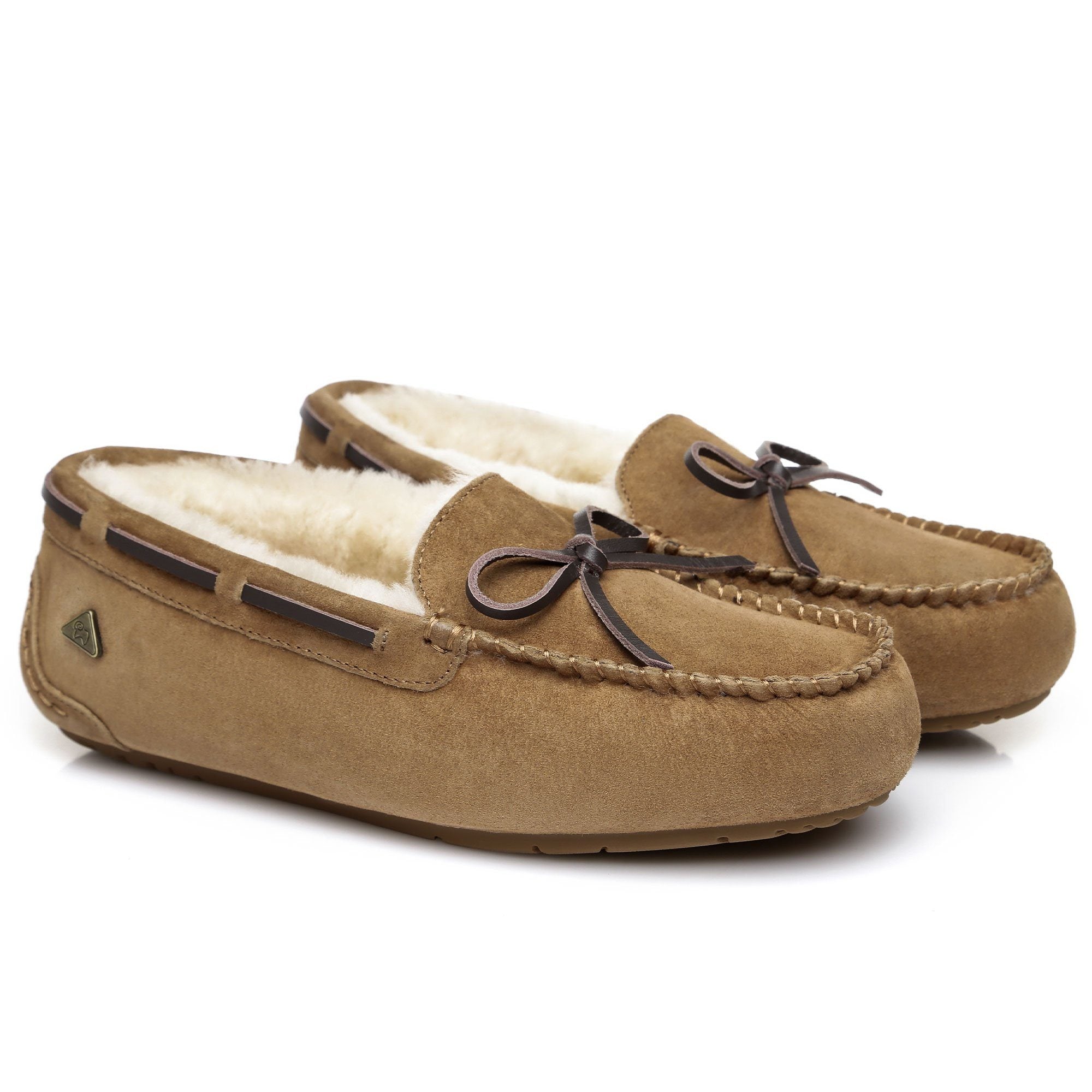 EverUgg moccasin showing a close-up of the premium sheepskin insole inside the women's shoe for comfort and luxury.
