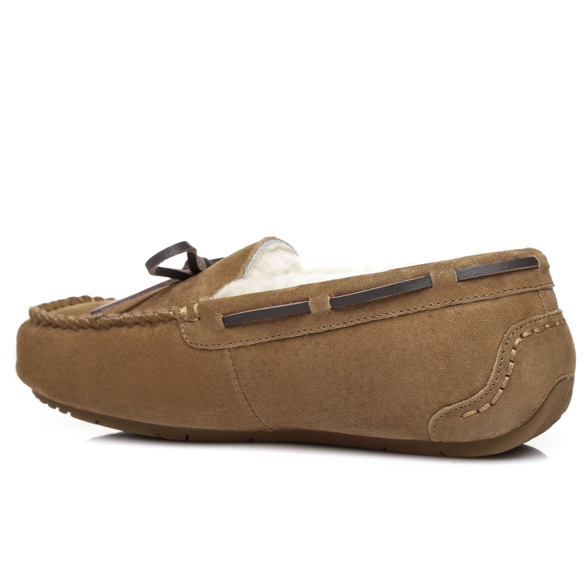 EverUgg moccasin shoe with premium sheepskin insole, showcasing soft leather upper and comfortable slip-on design for women.