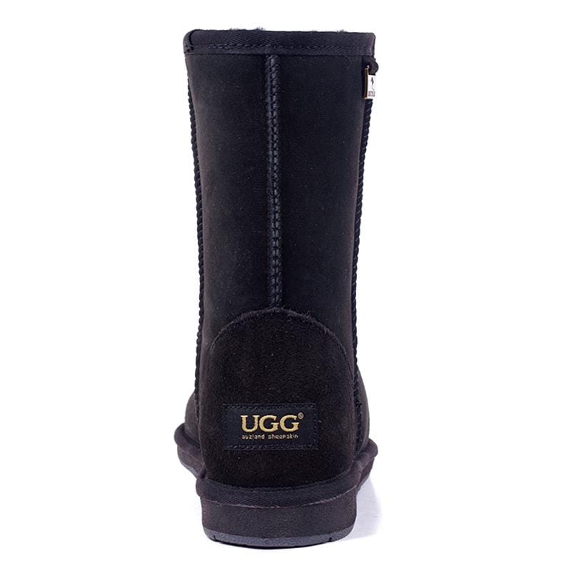 A pair of Auzland premium short classic UGG boots for women, featuring soft suede exterior and cozy shearling lining.
