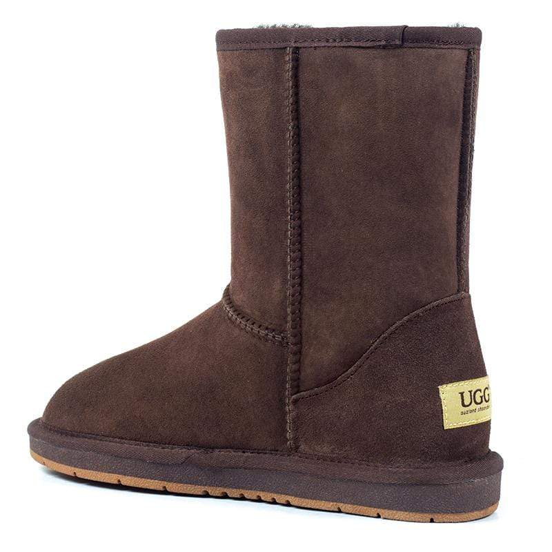 Auzland premium short classic UGG boots for women, showing the soft suede exterior and cozy shearling lining of the footwear.