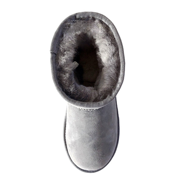 A pair of Auzland premium suede mini classic UGG boots for women with cozy shearling lining and stylish ankle-high design.