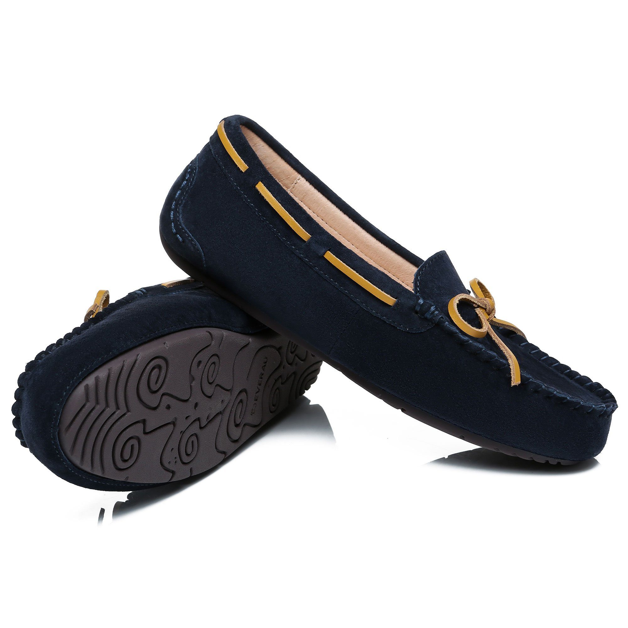 EverUgg Premium Summer Moccasin for women, soft leather shoes with a casual slip-on design and stitching details.