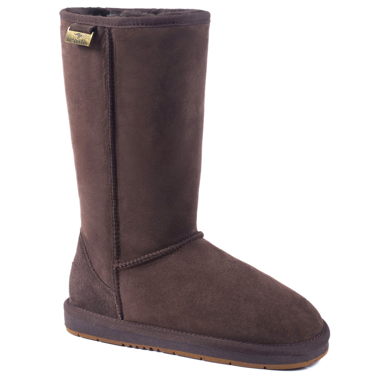 Auzland premium tall classic UGG boots in chocolate brown with a cozy shearling lining and suede exterior for women.