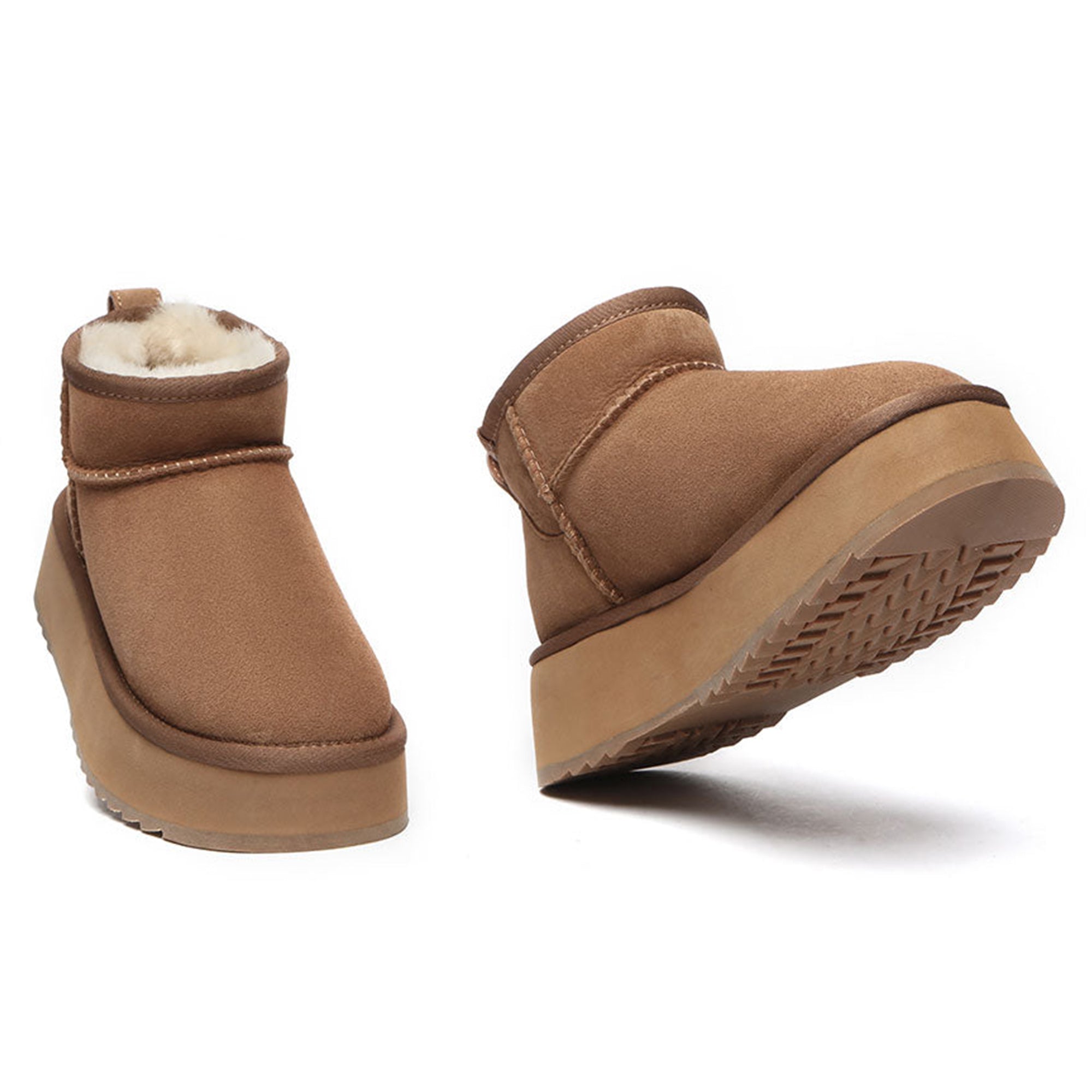 EverUgg premium ultra mini platform UGG boots in soft suede with cozy fur lining and chunky sole, ideal for cold weather.