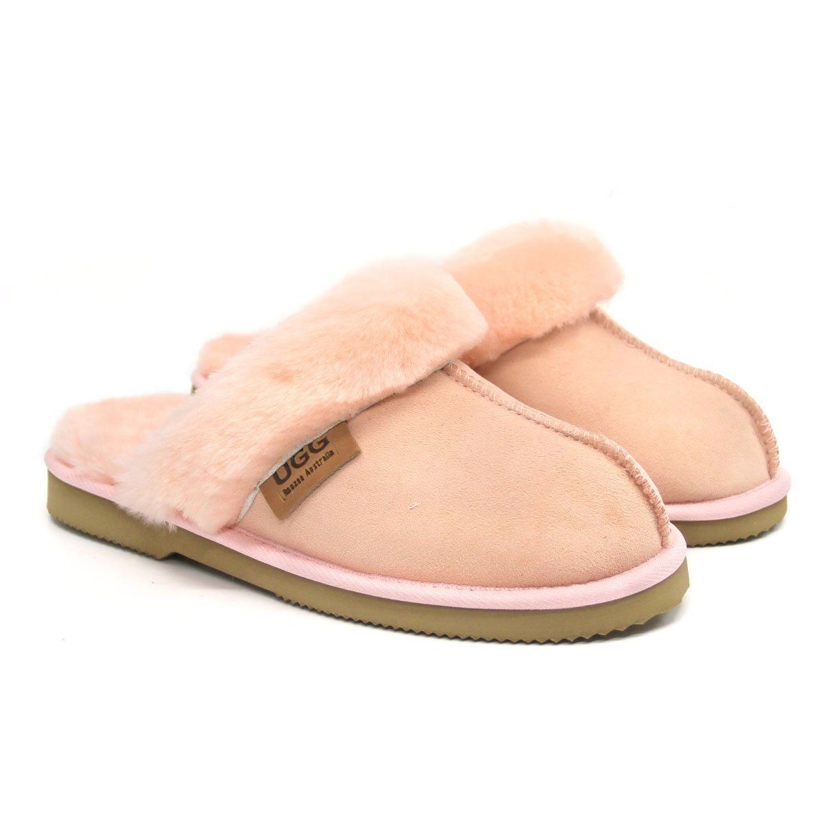 Auzland premium women UGG slippers in roozee color, Australian-made, featuring soft sheepskin and cozy slip-on design.
