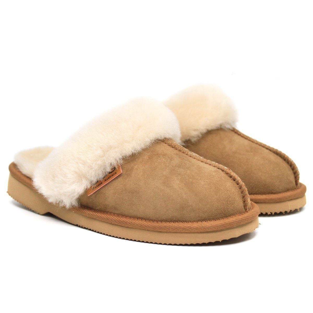 Australian-made UGG women's slip-on slippers by Auzland with plush scuff design and soft interior for cozy comfort.